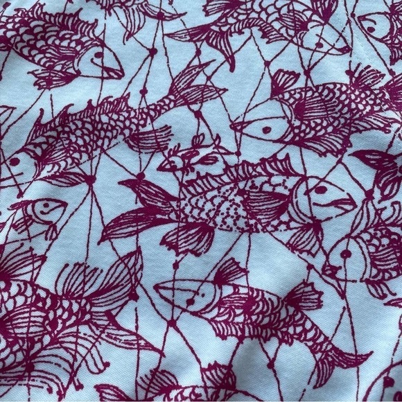 Key West Hand Print Fashions Cardigan Jacket White Pink XLarge Koi Fish Rare - Picture 3 of 10